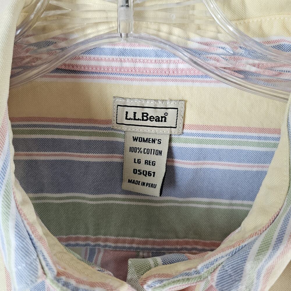 LL Bean Oxford Shirt Small Large Pastel Striped Cotton Button Down Collar - Picture 3 of 6